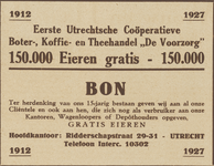 717047 Advertentie van de Eerste Utrechtsche Coöperatieve Boter-, Koffie- en Theehandel 'De Voorzorg', ...